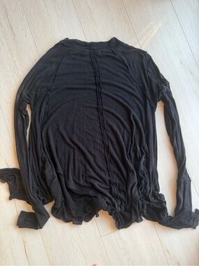 Free People Black Lightweight Long-Sleeve Draped Top